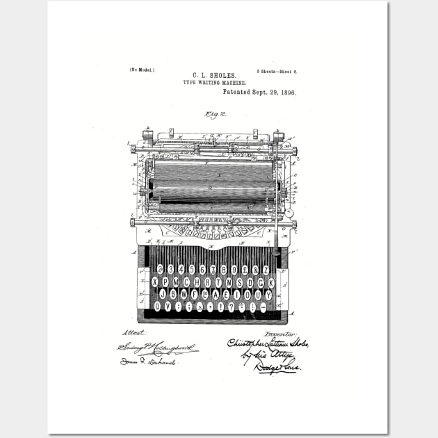 Typewriter Patent Drawing Wall Art by skstring